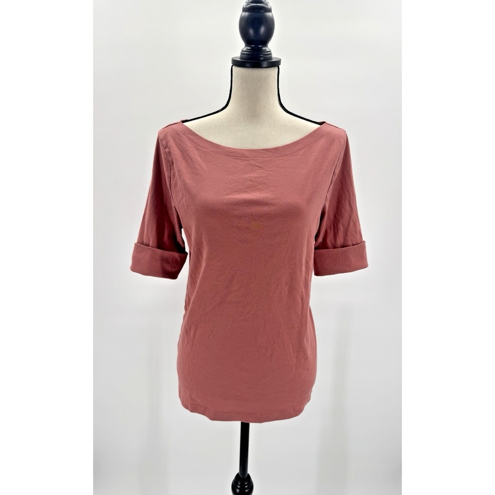 Ralph Lauren Boatneck Top XL Black Label Stretch Cotton Tee 1/2 Sleeve Layering
